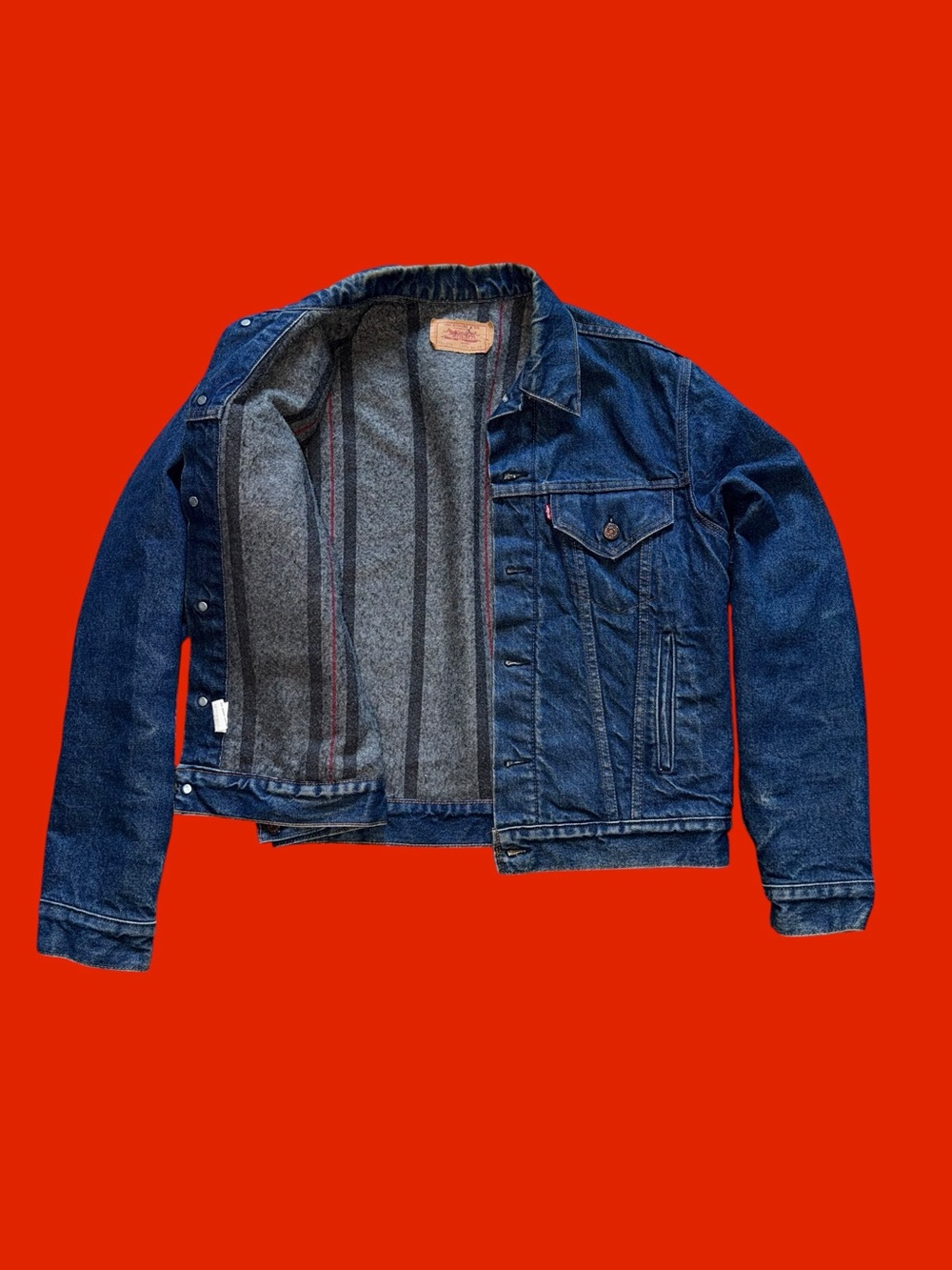 Vintage Levi's Type 3 Denim Trucker Jacket Mens Size 44 Striped Blanket Lining